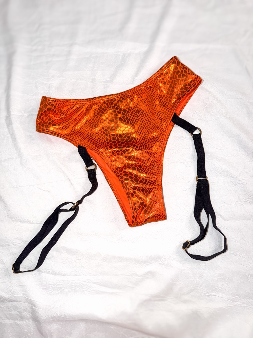 Rave After Rave bottoms medium festival snakeskin print orange metallic